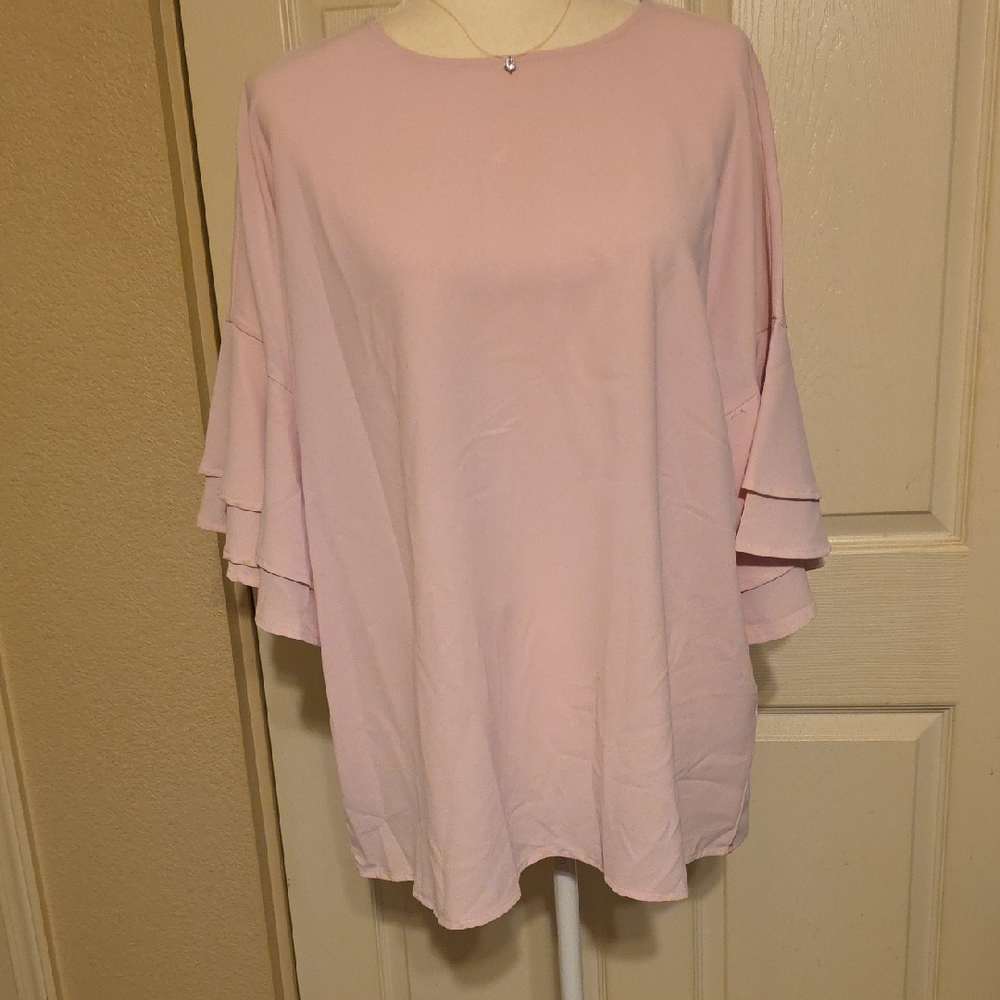Elegant Pink Ruffle Sleeve Top